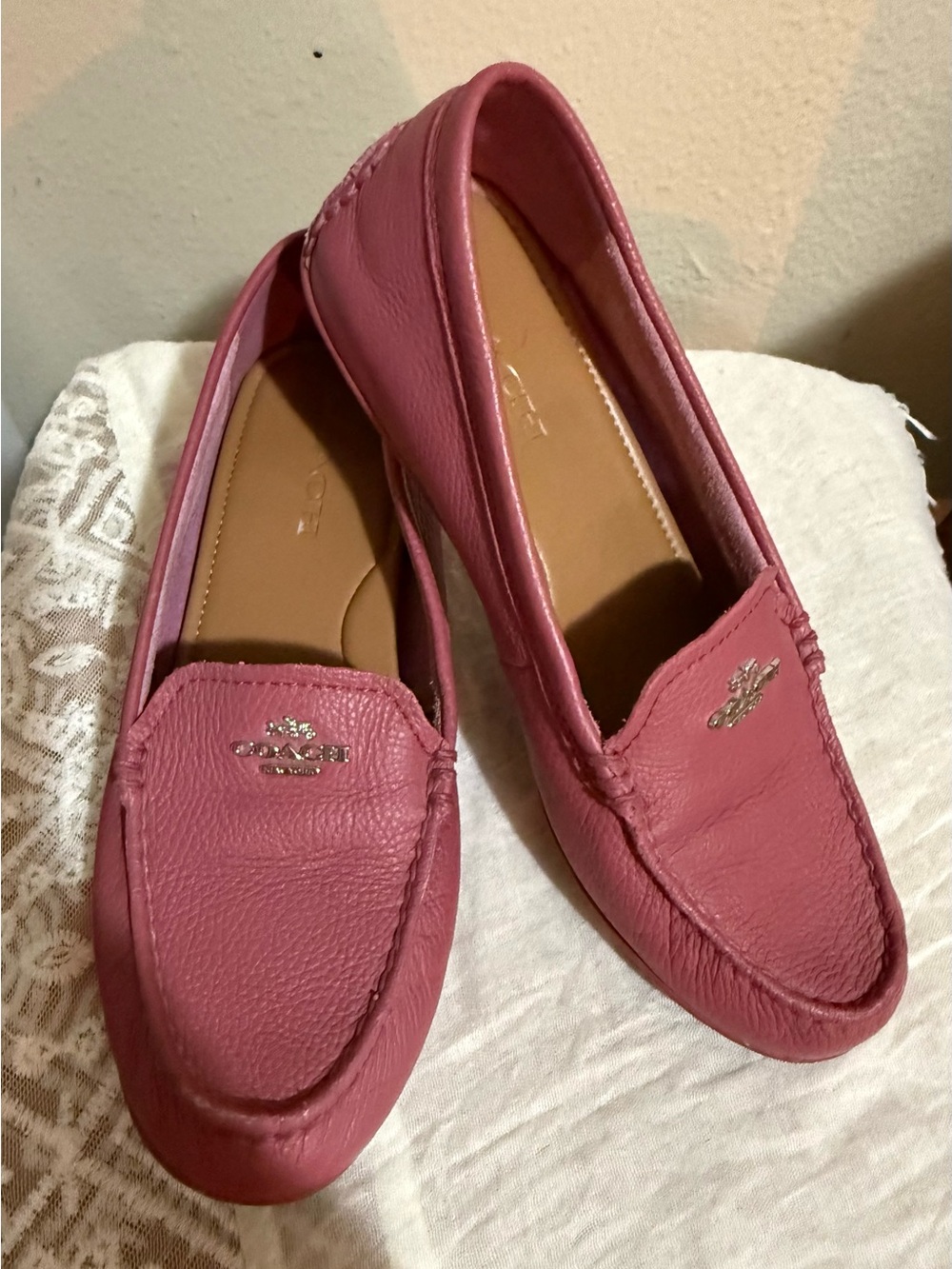 Coach Pink Leather Penny Loafers driving shoes